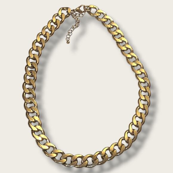 Vintage Chunky Gold Tone Cuban Link Chain Necklace 20"-23" 7.2mm Wide - Picture 1 of 9